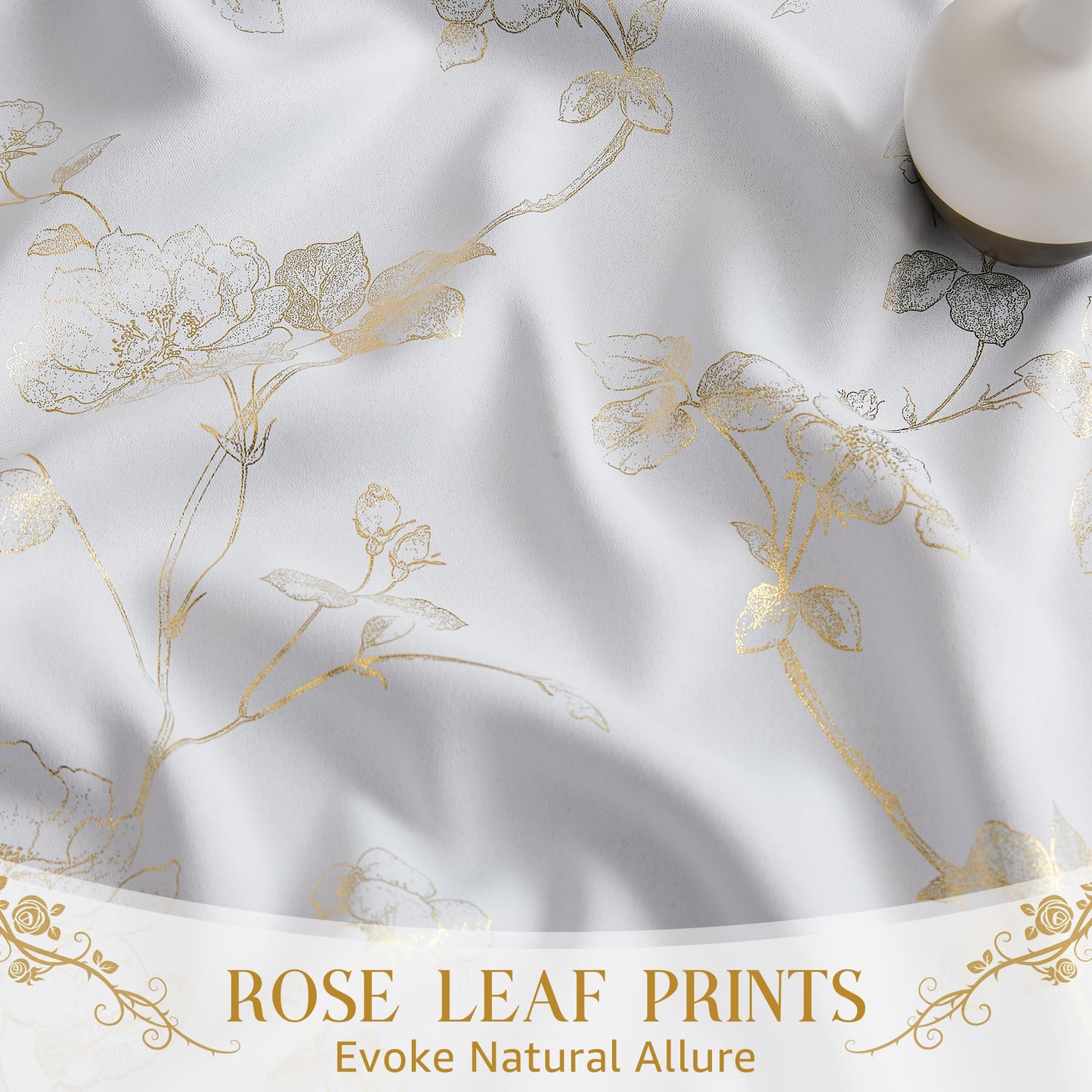 Ronaldecor Floral Full Blackout Window Curtains 84 Inches Long for Bedroom White Gold Rose Drapes Room Darkening Thermal Insulated Noise Reduction Grommet Window Treatments Sets, 52" W, 2 Panels