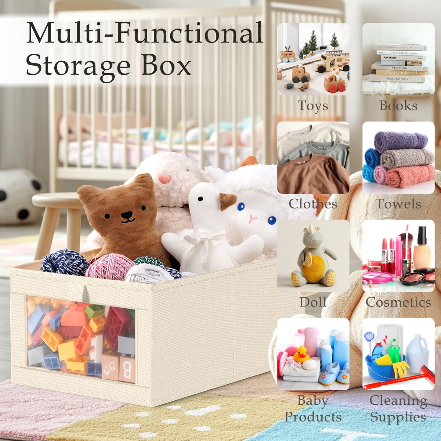 Criusia 6 Pack Linen Closet Organizers and Storage, Large Linen Closet Baskets for Organization, Foldable Storage Containers for Clothing, Towels, Toys, Jeans, Books, Shelves, Beige