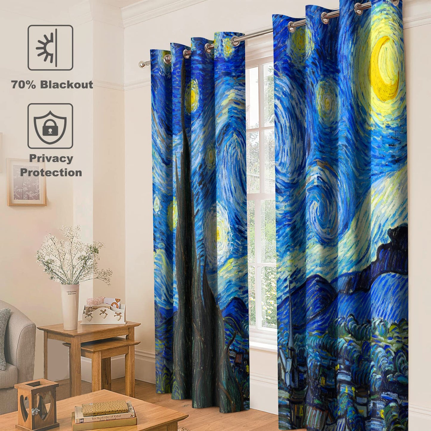 Jekeno Starry Night Blackout Curtains Art Decor for Home Bedroom Living Room Darkening Curtains Grommet Window Drapes 2 Panel Set, 52"x84"