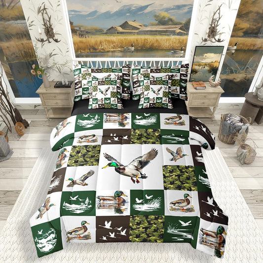 Erosebridal 7-Piece Mallard Duck Bedding Set Full Size for Kids - Camo Duck Comforter Set with Sheets Rustic Cabin Lodge Bed in A Bag with Flat Fitted Sheets Farmhouse Hunting and Fishing Quilt
