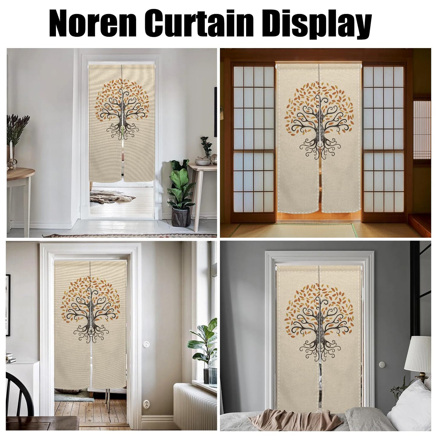 XMJJKUF Tree Japanese Noren Doorway Curtain Life Bohemia Style Printed Long Style Window Treatment Feng Shui Door Curtain Tapestry for Room Divider Kitchen Home Decorations,33.5"x 70.9"