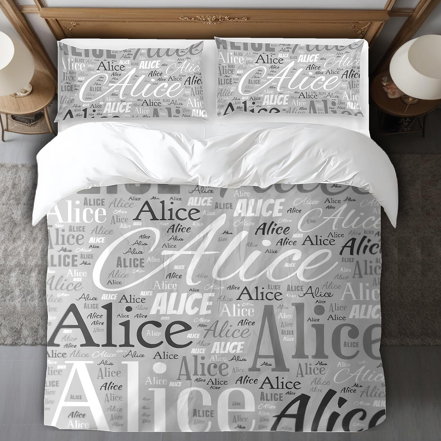 Ewzokiy Custom Bedding Set with Name Personalized Duvet Cover King Queen Twin Size Customised Duvet Cover Single Double Bed Set Gift for Friends Couples Birthday Anniversary