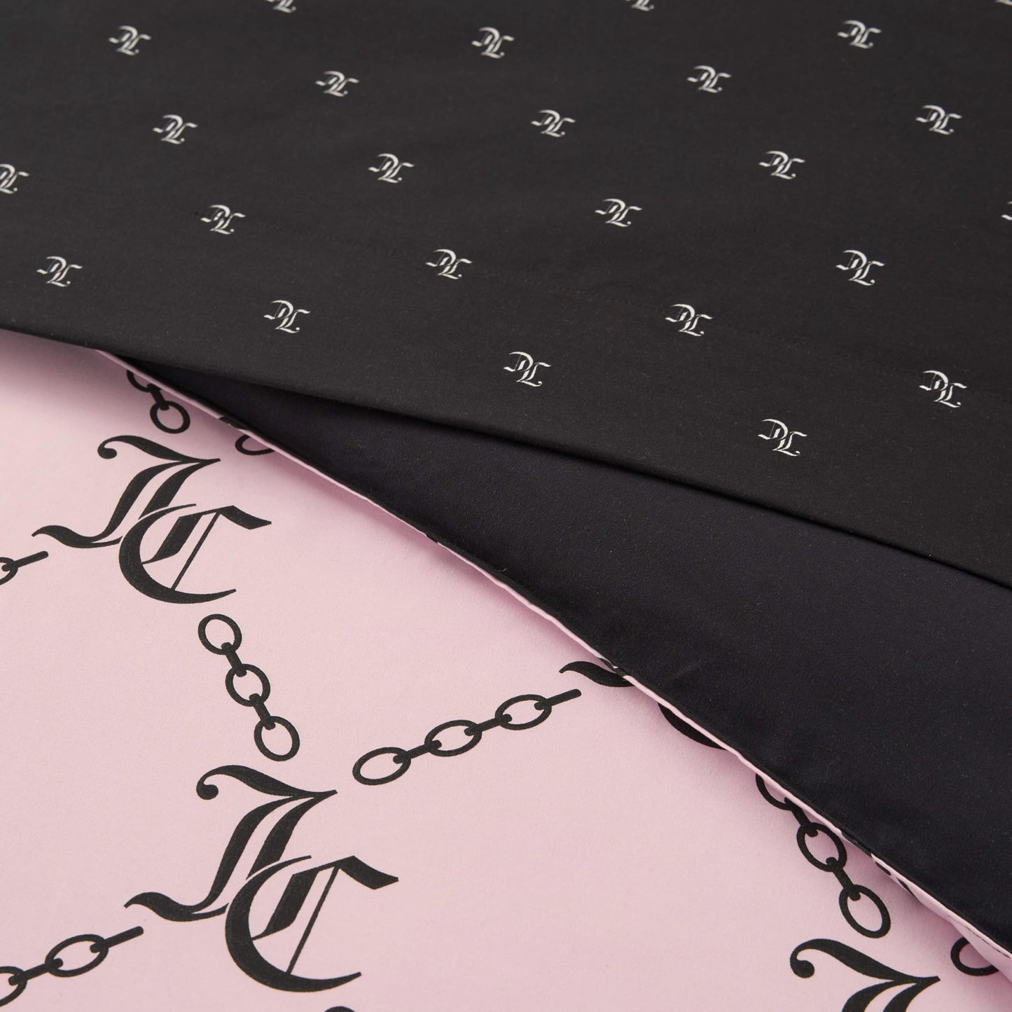 Juicy Couture Light Pink/Black Link Logo Printed Comforter Set, Queen – Complete 8-Piece Bed in a Bag Collection