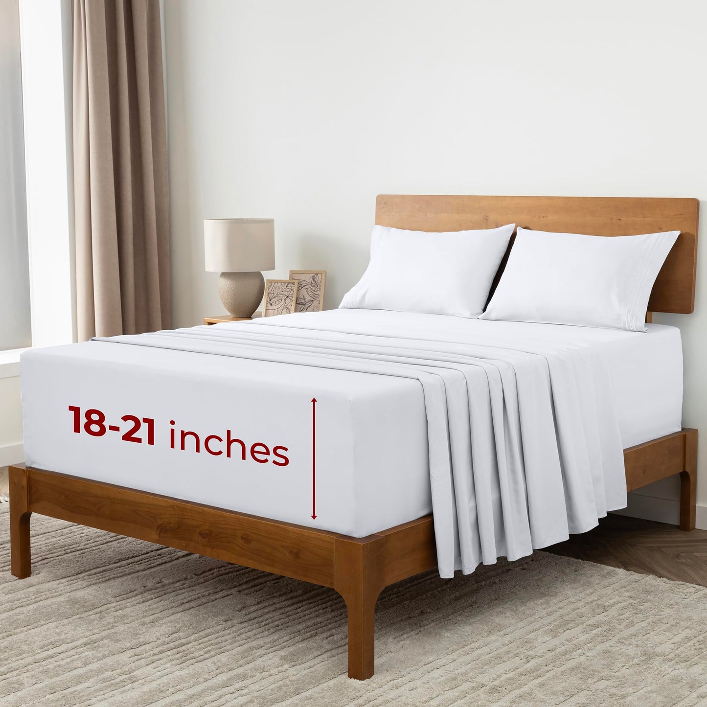Mellanni Extra Deep Queen Sheets - 4 PC Iconic Collection Bedding - Hotel Luxury, Ultra Soft, Cooling Bed Sheets - Wrinkle, Fade, Stain Resistant (Queen, White)