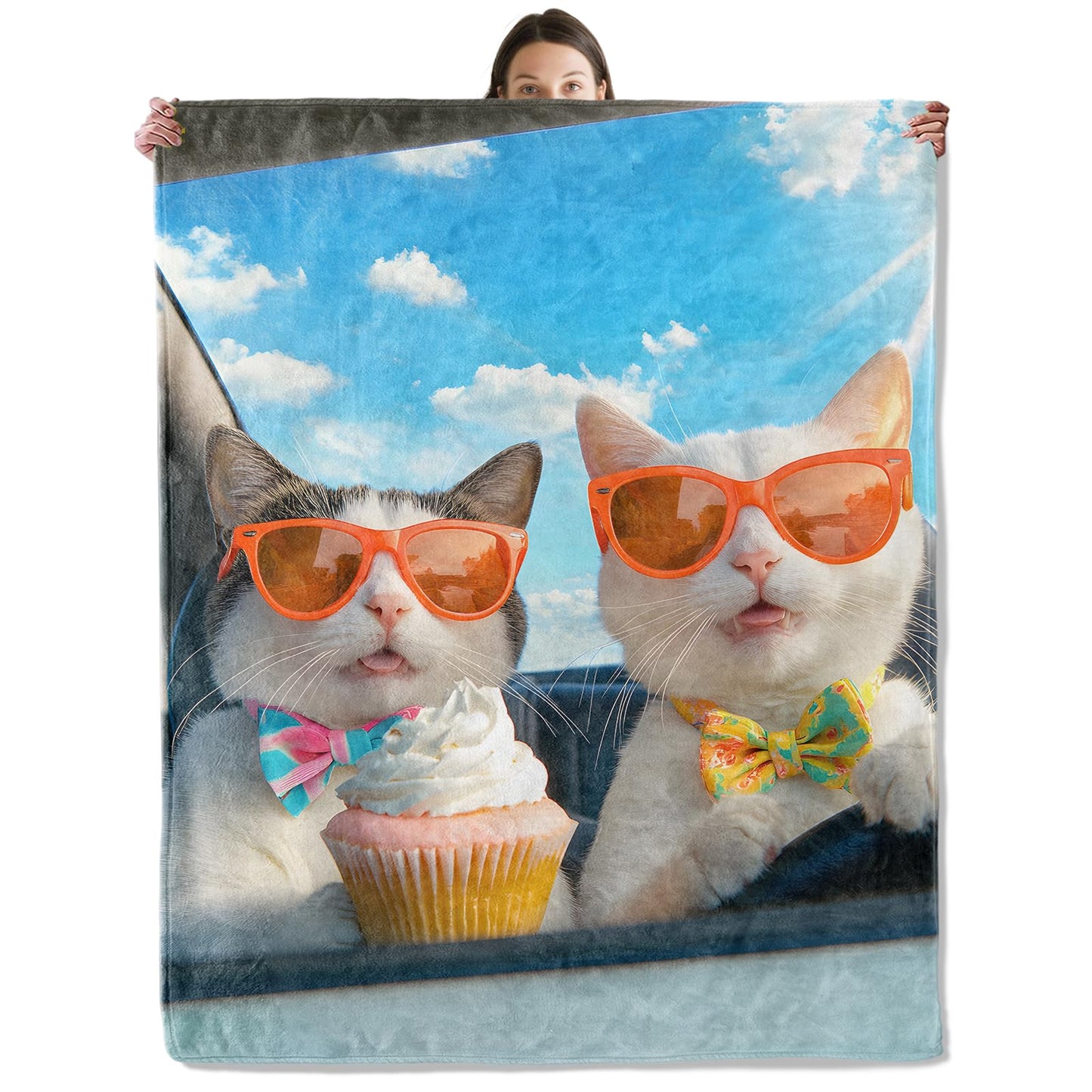 wyxdwh Cool Cats Blanket, Cozy Flannel Hilarious Road Trip Throw Blanket for Couch Outdoor, Plush Soft Lightweight Travel Funny Kitten Blankets for Bed Decor and Gifts, for Women Adults Kids 50"x60"