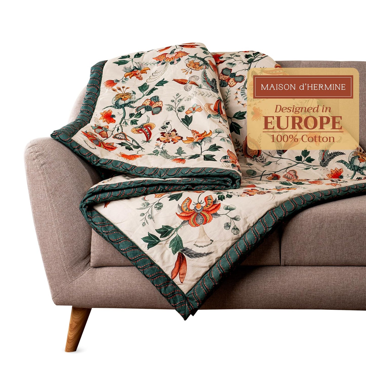 Maison d' Hermine Throw Blanket for Couch Lightweight Soft Warm Breathable Cotton Throw Blankets for Bed Girls Boys Women Men Gifts Sofa Travel Living Room Spring Summer (Dalida, 60" X 80")