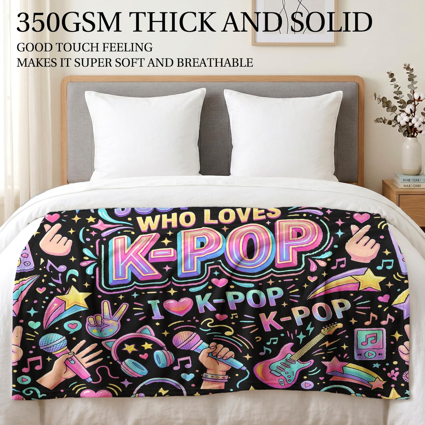 Jekeno Kpop Blanket Gifts for Girls Cute Just A Girl Who Loves k Pop Bedding Decor Cozy Fleece Lap Blanket Soft Bed Couch Cover Gift Idea for Fans of k pop Music