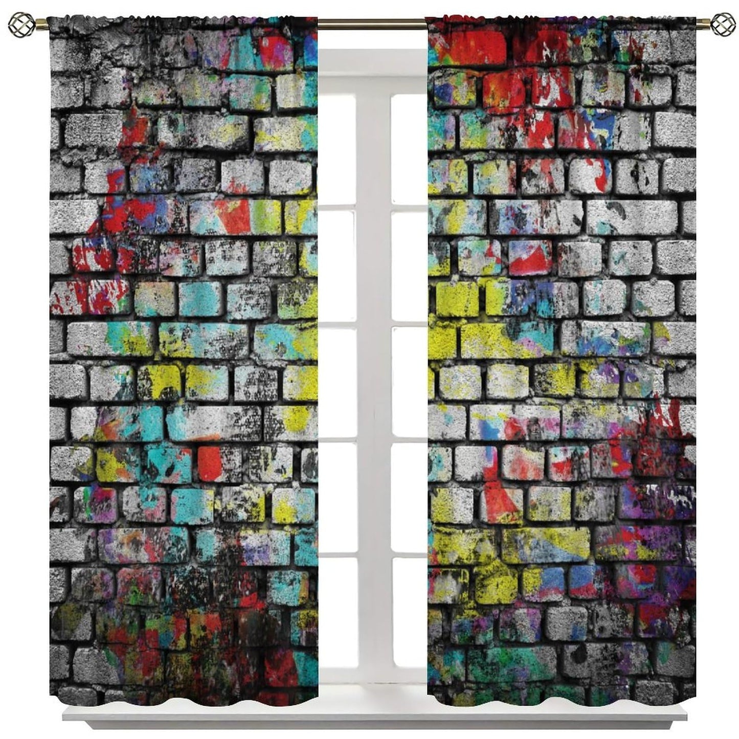 ICMOLYYENLO Vintage Stone Brick Wall Curtains Rustic Marble Geometric Rock Farmhouse Blackout Curtains for Bedroom Living Room Privacy Insulation Curtains 42x44 Inch