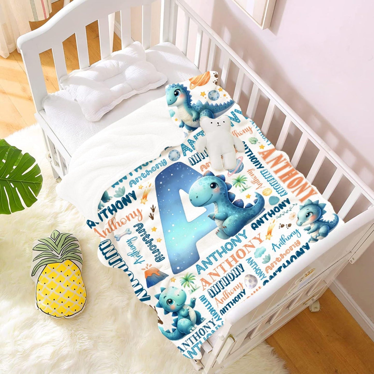 Personalized Dinosaur Blanket,Custom Dinosaur Gifts,Soft Flannel Throw for Bed Sofa,Lightweight,40 x 30in