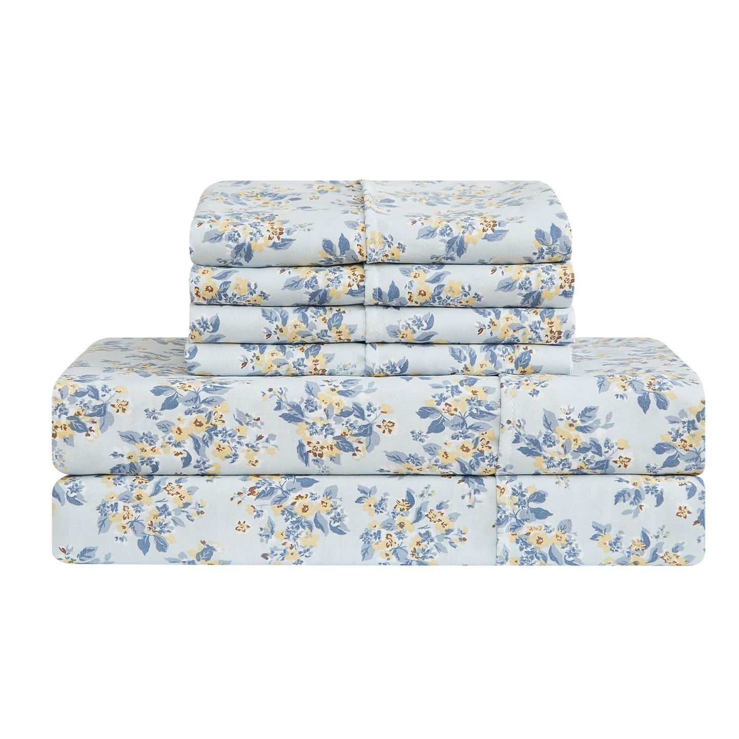 Lucky Brand Printed Microfiber 6-Piece Queen Sheet Set, Serene Floral Blue