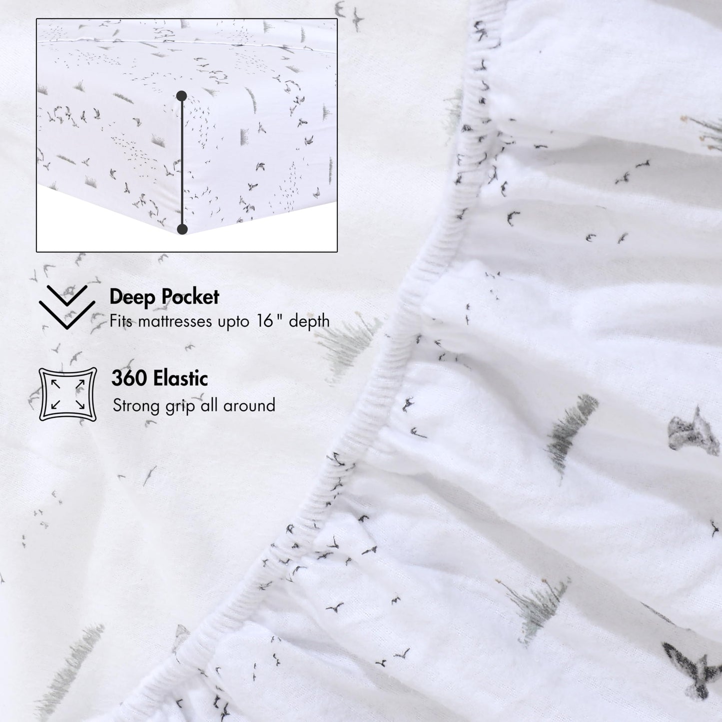 RUVANTI Flannel Sheets Queen Size - 100% Cotton Double Brushed Bed Sheets, Deep Pockets 16 Inches Queen Sheet Set, All Seasons Breathable & Extra Soft - Warm & Cozy, 4 Piece, Sky Ballet