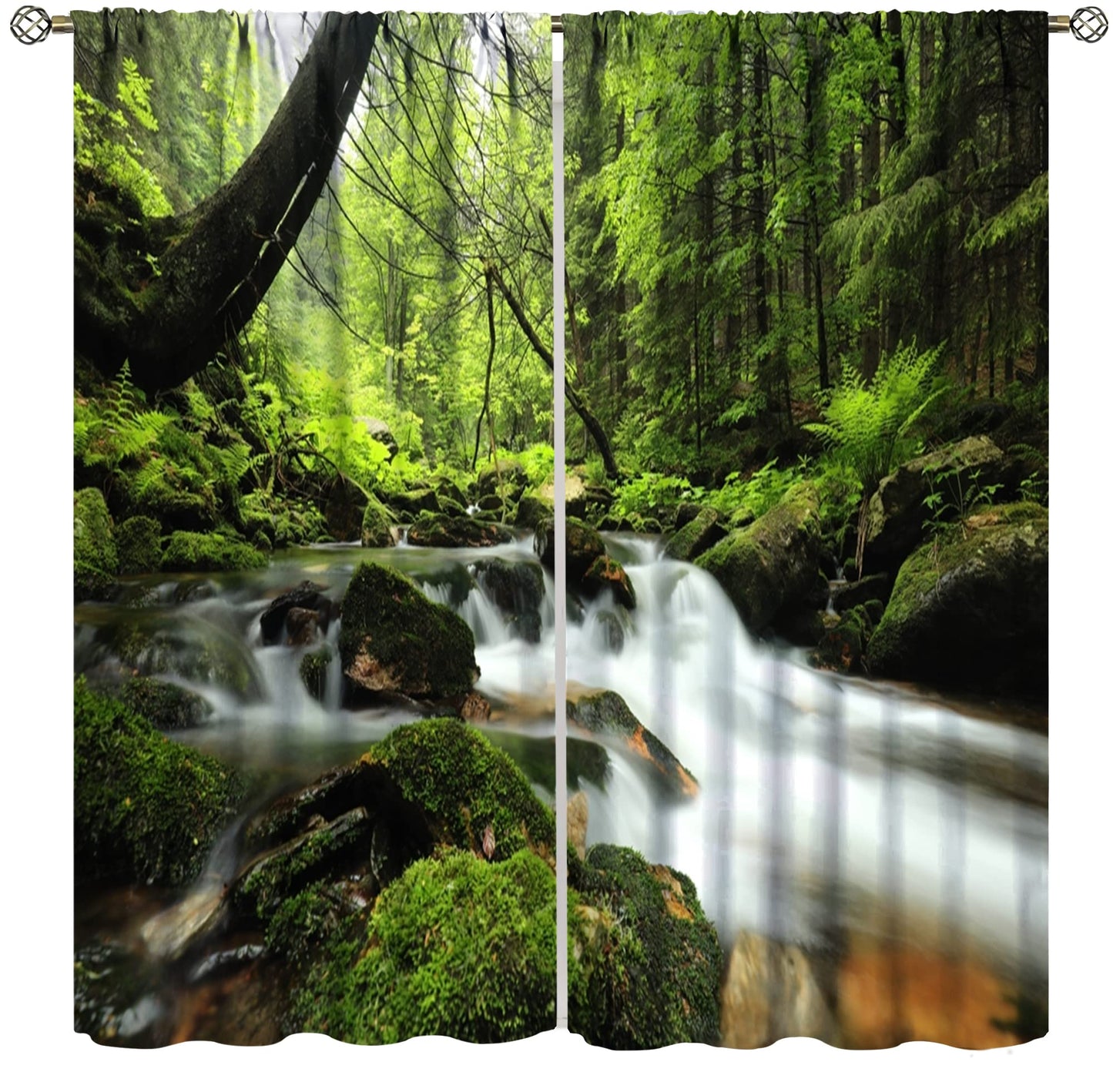 Forest Waterfall Curtains, Spring Nature Landscape Theme in Tropical Forest, Blackout Decorative Curtains for Bedroom Living Room, 2 Panel Set, 42X45 Inch