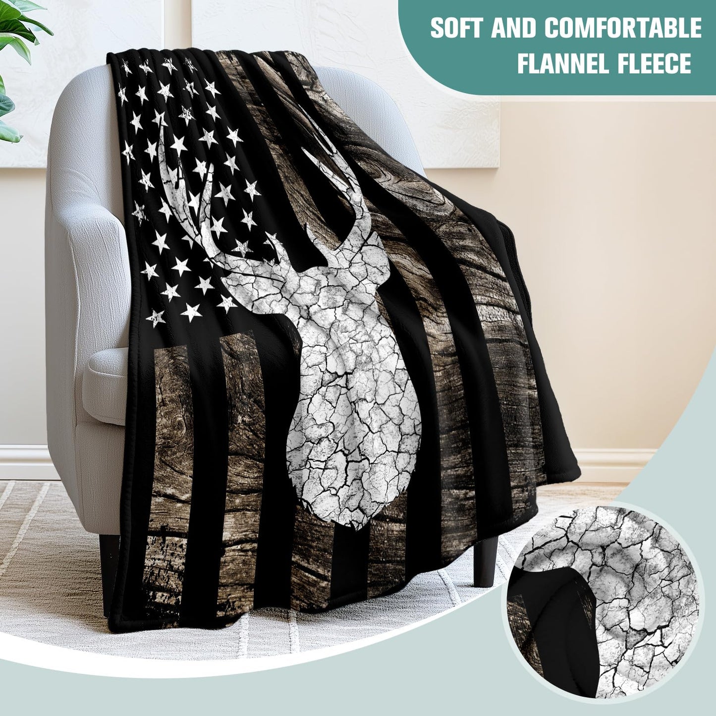 Deer Camo Hunting Gifts Blanket for Men Soft Throw Lightweight Warm Gifts Blanket for Hunters(50x60 Inch)