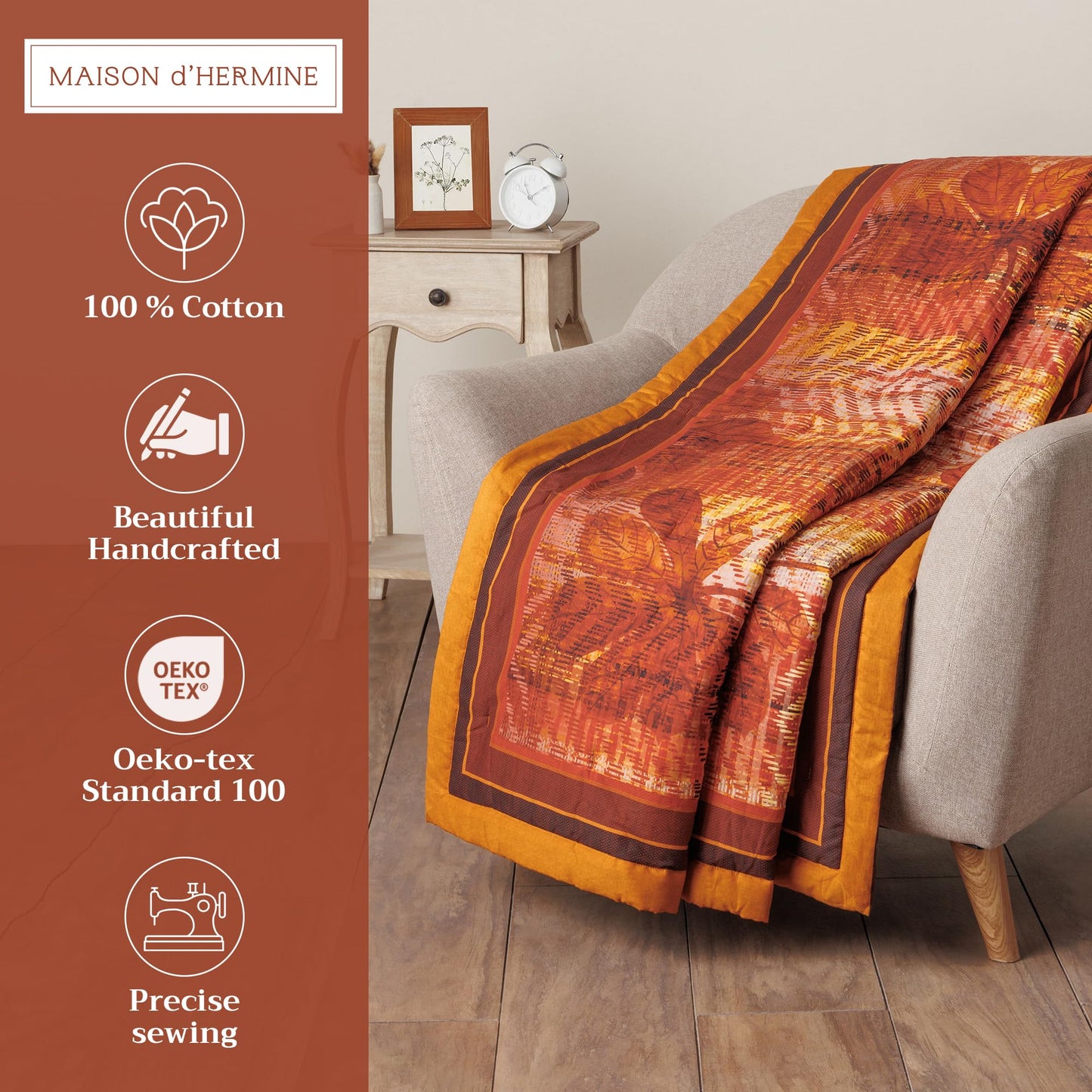 Maison d' Hermine Throw Blanket for Couch Lightweight Soft Warm Breathable Cotton Throw Blankets for Bed Girls Boys Women Men Gifts Travel Living Spring Summer (Thanksgiving Tartan, 60" X 80")