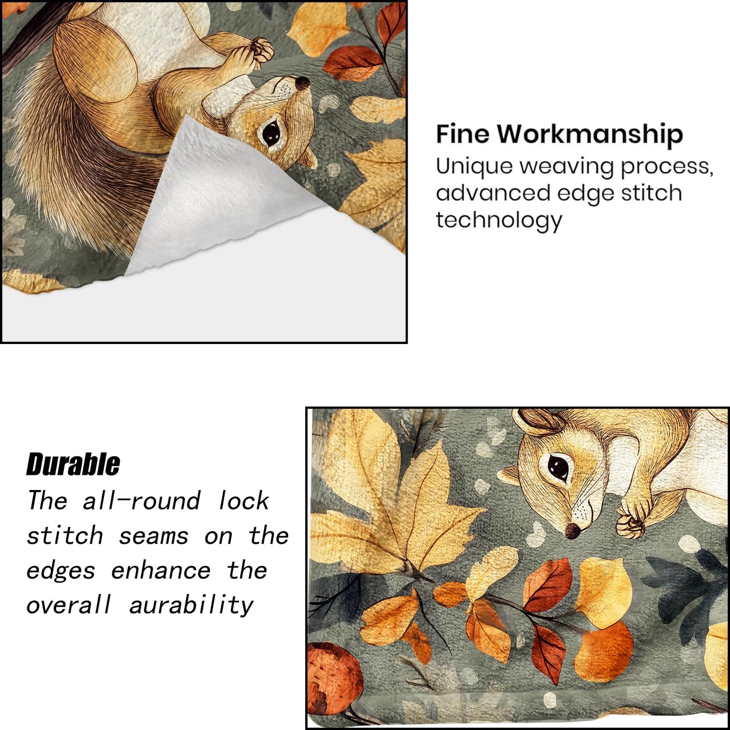 ainori Squirrel Blanket - Autumn Woodland Fall Leaves and Acorns Fleece Throw,Gifts for Kids Adult, Soft & Warm,Lightweight, for Modern Artistic Decor, Living Room Home Accent 50x60in