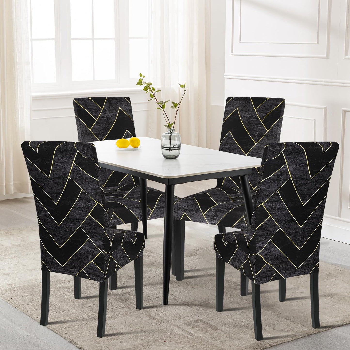SearchI Dining Room Chair Covers Set of 4, Stretch Printed Parsons Chair Slipcovers Super Fit Removable Washable Striped Kitchen Chair Protector Cover for Dining Room, Hotel, Ceremony(Flower Pattern2)