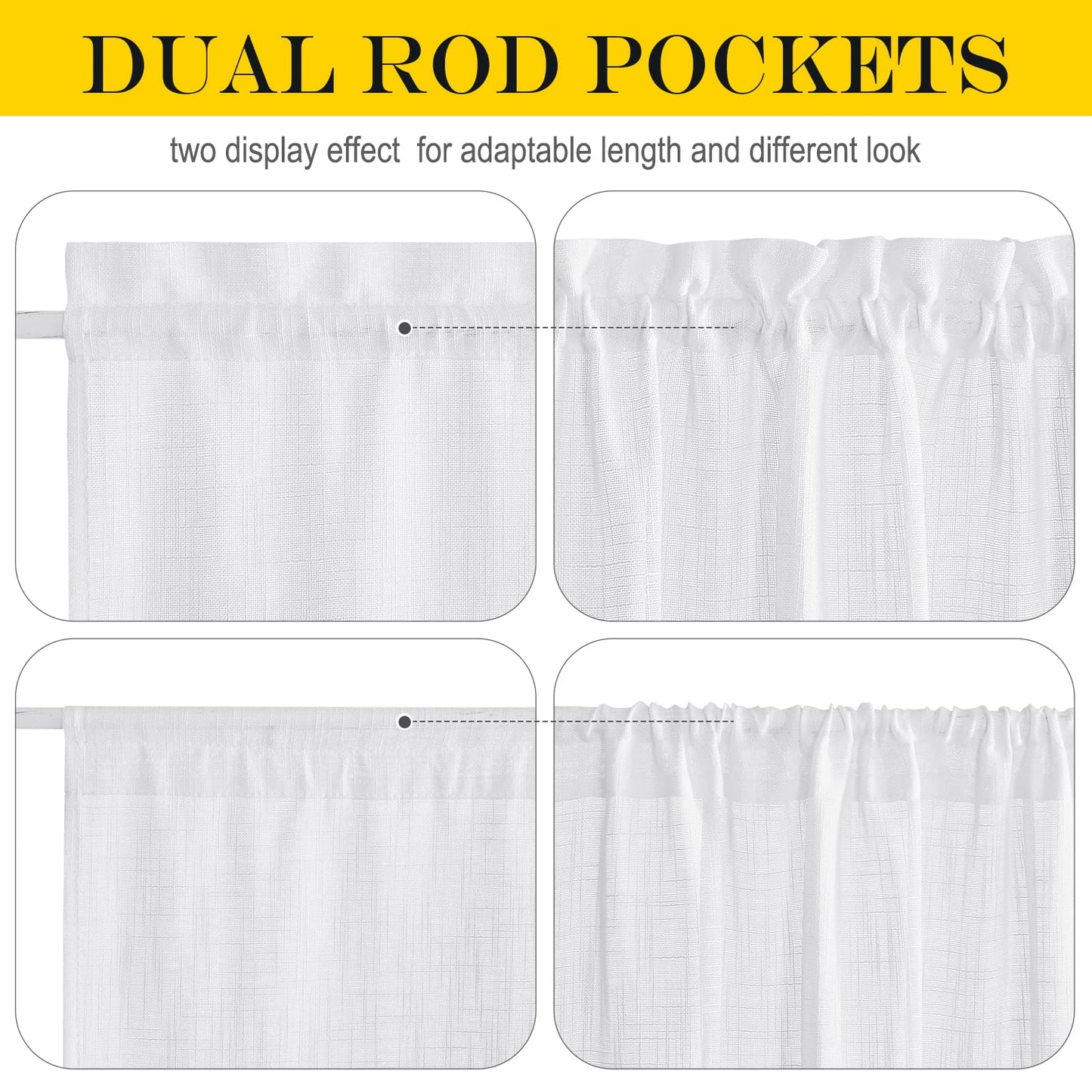 NICETOWN Front Sheer Door Sheer Curtain, Privacy Semitransparent Voile French Door Curtain with Top and Bottom Rod Pocket, Tieback Included, W52 inches x L40 inches, 1 Panel, White