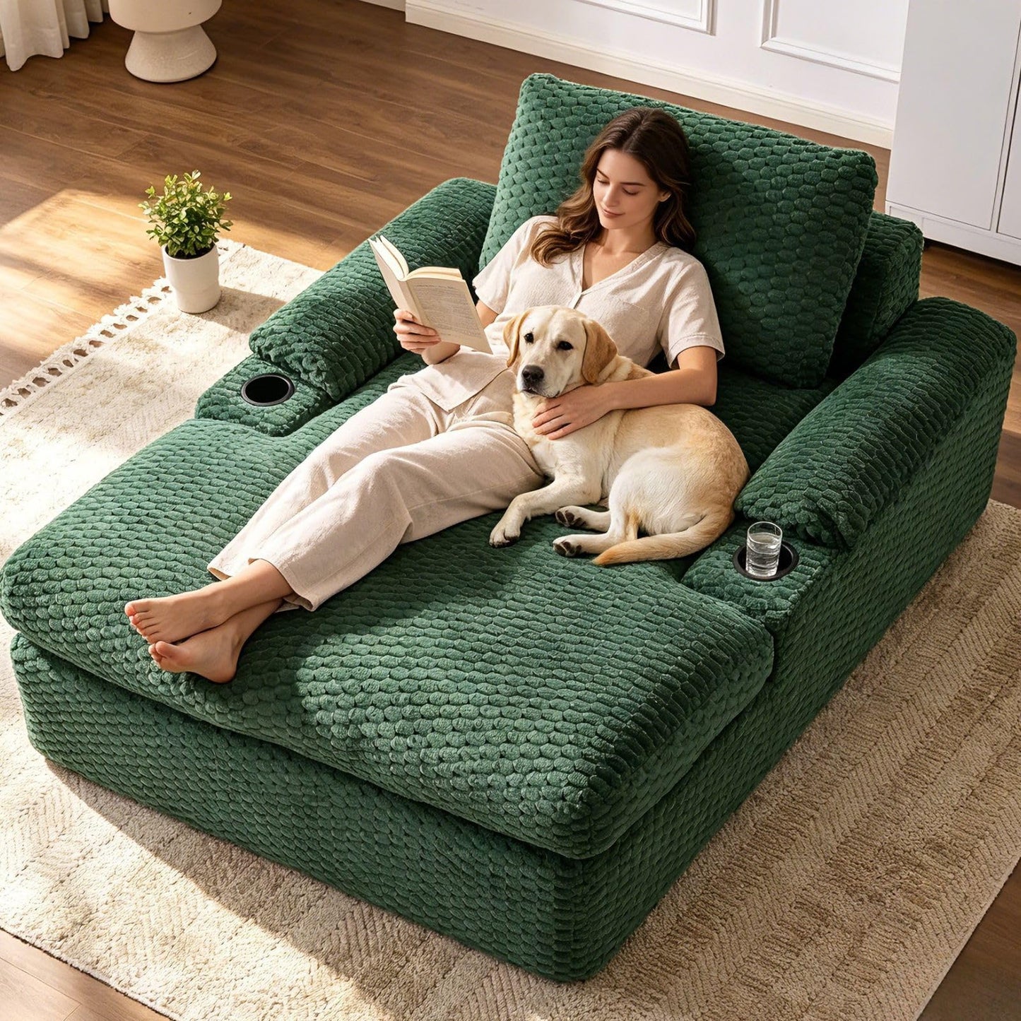 Karl home 59.8" Chaise Lounge Chair Indoor,20.1" Deep Seat, Green