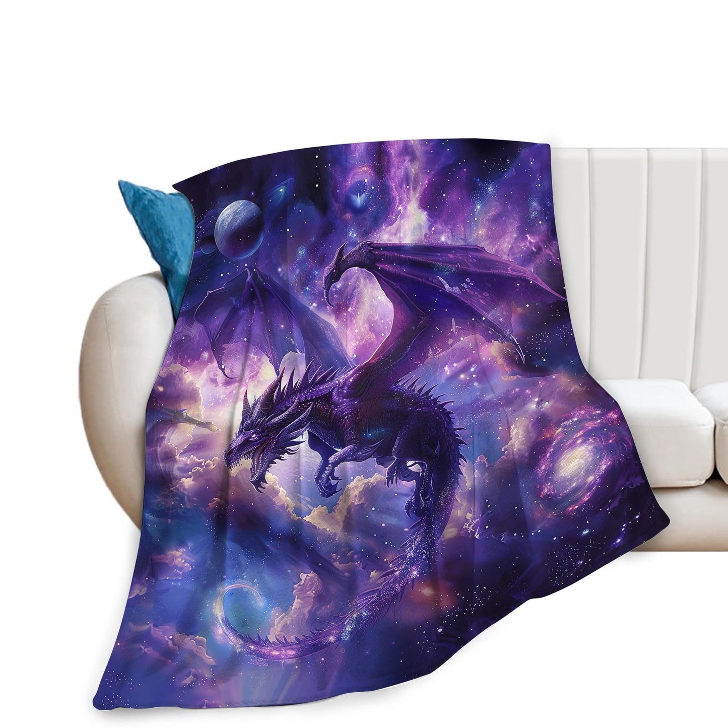 Dragon Blanket Space Dragon Decor Throw Blanket Cozy Plush Flannel Fleece Warm Soft Lightweight Fuzzy Blanket Lovers Gifts for Boys Girls Teens Women for Bed Sofa Couch 40"X50"