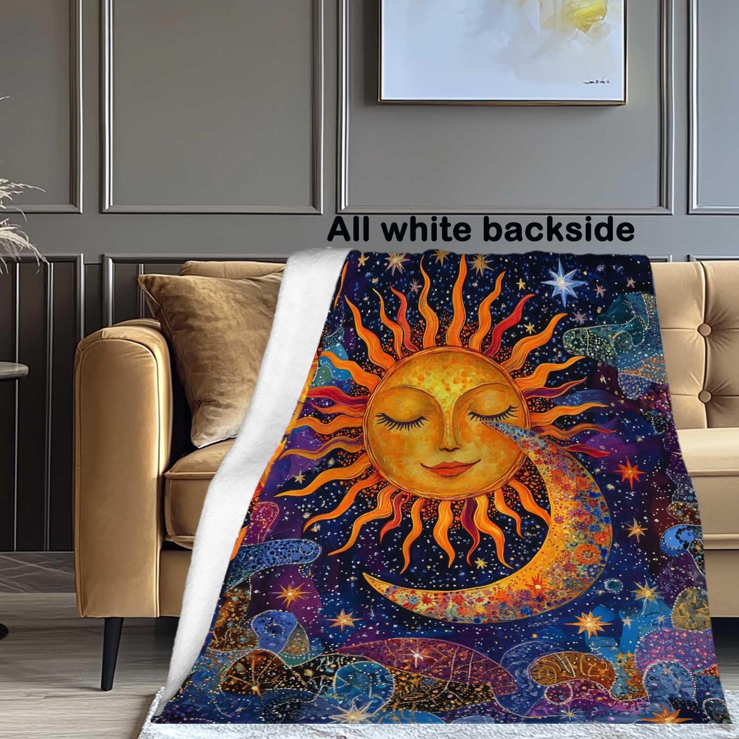 ZwenPdoe Sun and Moon Blanket Throw, Plush Blanket Gift for Adults, Hippie Witchy Lightweight Soft Fleece for Bedrooms, Meditation, and Decor, 40x50 Inches