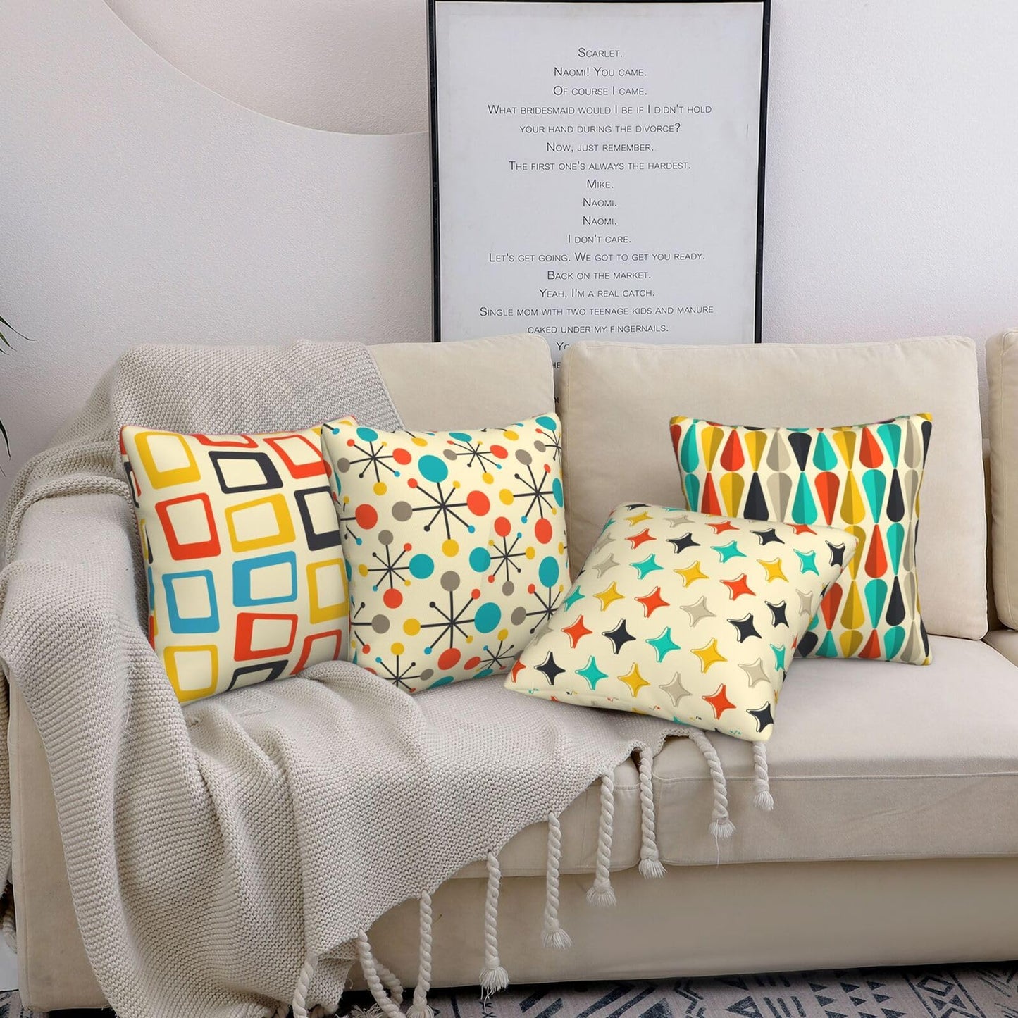 Bshuey Pillow Covers 18x18 Inch Set of 4 Mid Century Modern Retro Pattern Throw Pillow Covers Farmhouse Cushion Case Decor for Sofa Couch