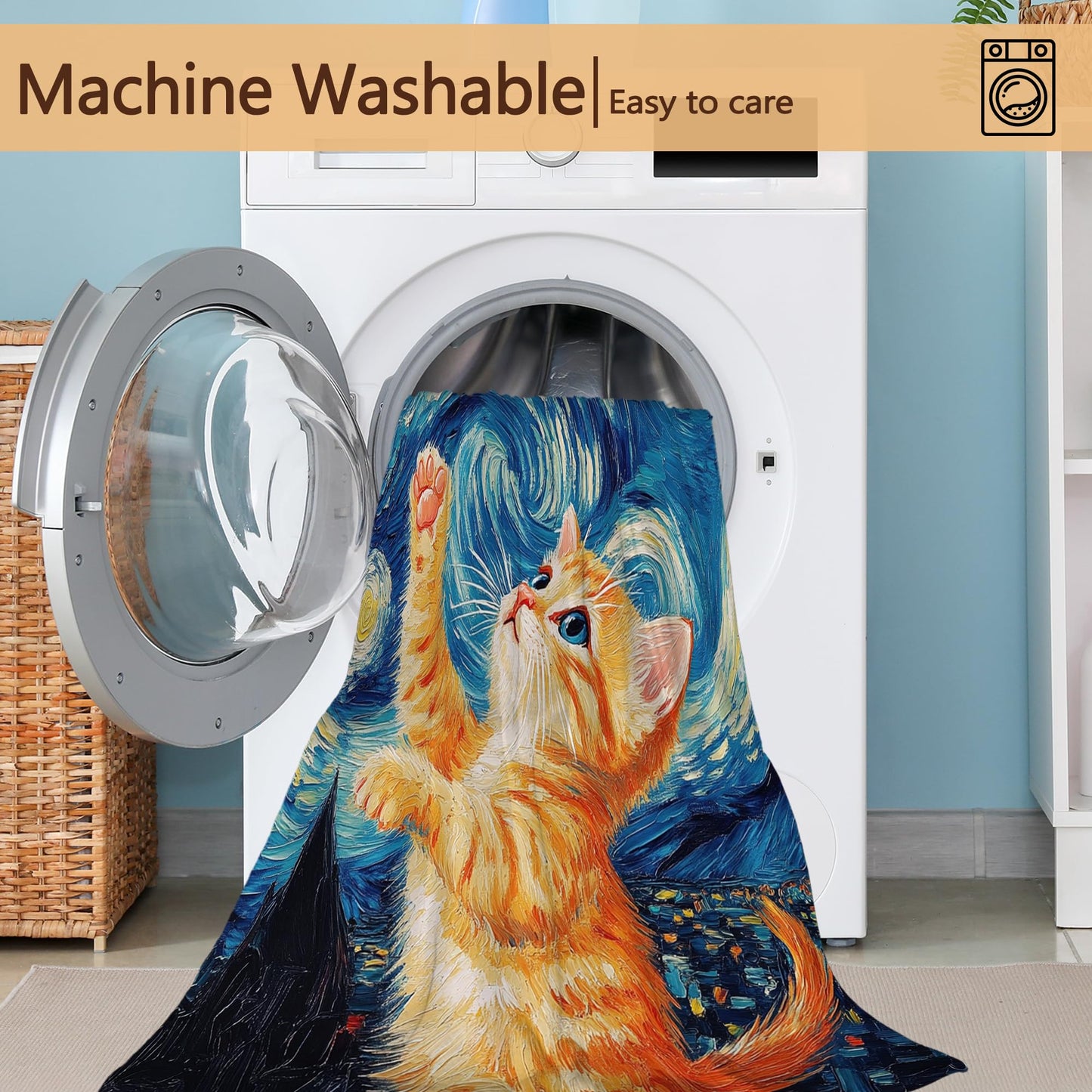 Throw Blanket for Couch,Cute Cat Plush Fall Throw,Blue Starry Sky Soft Fluffy Blanket for Sofa Decoration,Flannel Fleece Blanket for Naps,Reading,Traveling,Camping,50 X 60 Inch
