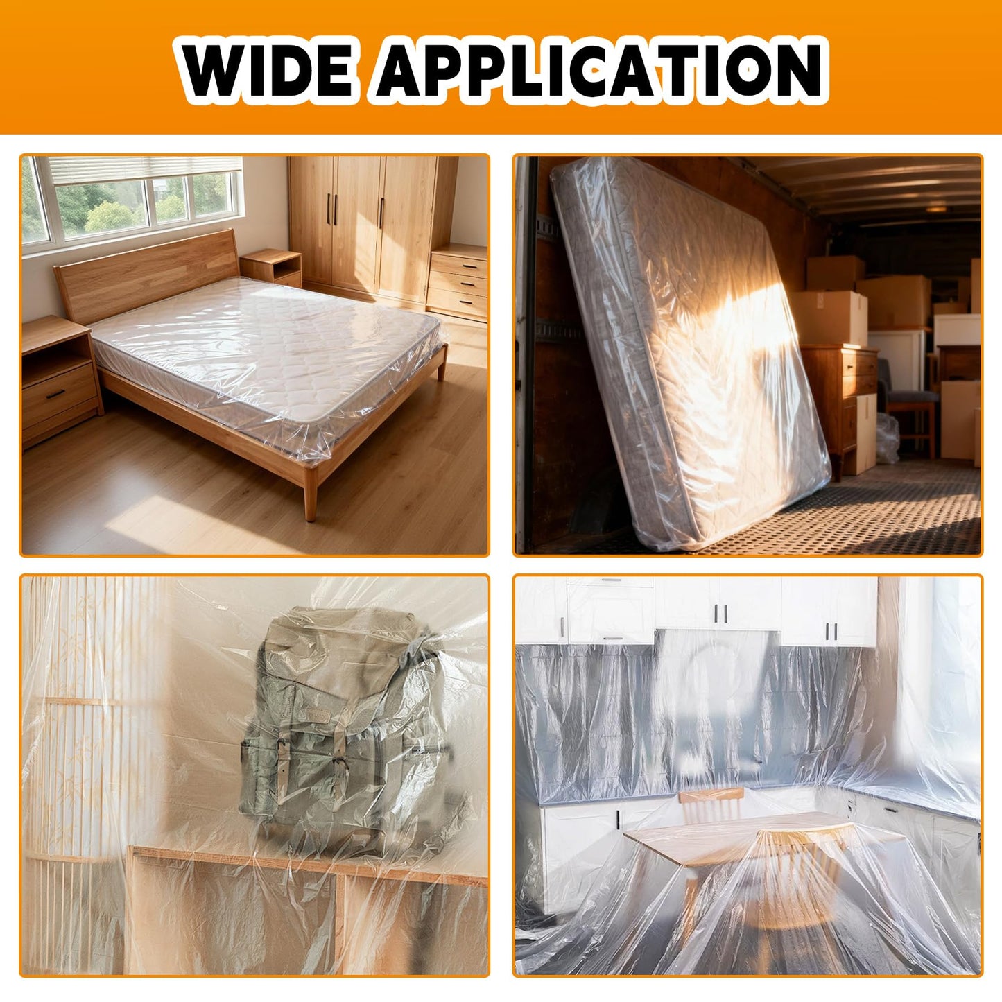 TopSoon 2PK Clear Plastic Mattress Bag - Moving & Storage Cover for Mattress or Box Spring - Heavy-Duty Disposal Supplies (4mil, Queen)