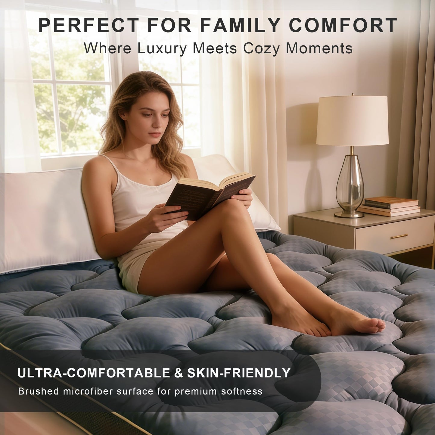 3In Extra Thick Mattress Topper Cooling Pillow Top Airflow Design for Hot Sleepers, Soft Comfort & Supportive, Pressure-Relieving Pad for Back & Side Sleepers, Easy Setup & Wash, Queen 60”*80”