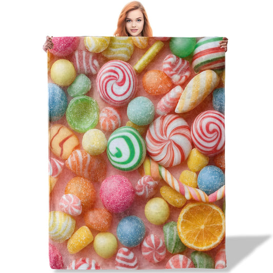 Plistiz Candy Theme Throw Blanket, 50x60, Soft Flannel, Multicolor