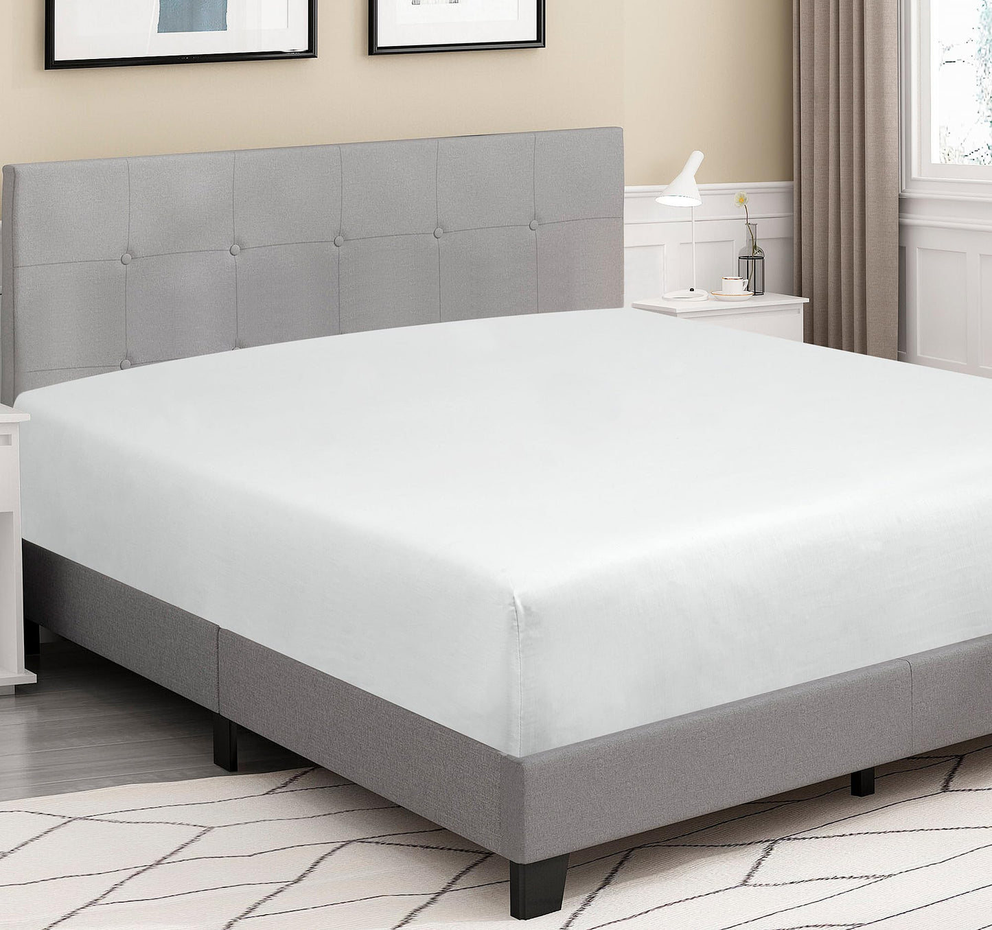 ROYALE LINENS 300 Thread Count 100% Long Staple Combed Cotton Fitted Sheet Queen - Super Soft Deep Pocket Bottom Sheet - Fitted Sheets Only - Elastic Sheets (Queen, White)