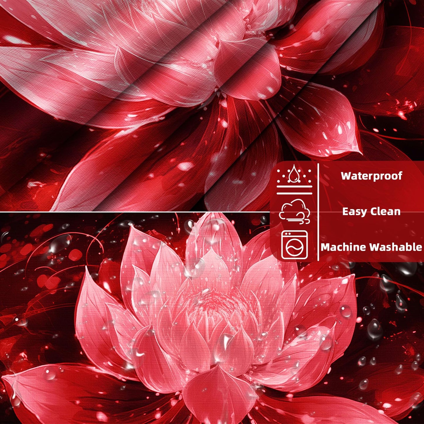 Lotus Hookless Shower Curtain with Liner, Black and Red Floral, 71"x74"