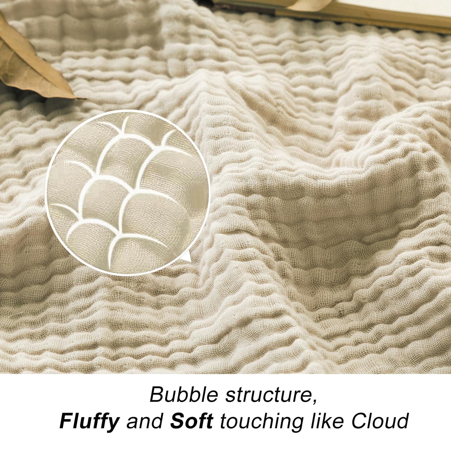 EMME Cotton Throw Blanket for Couch Soft Muslin Blankets 50"x60" Lightweight Breathable Blanket Beige All Season Gauze Blanket