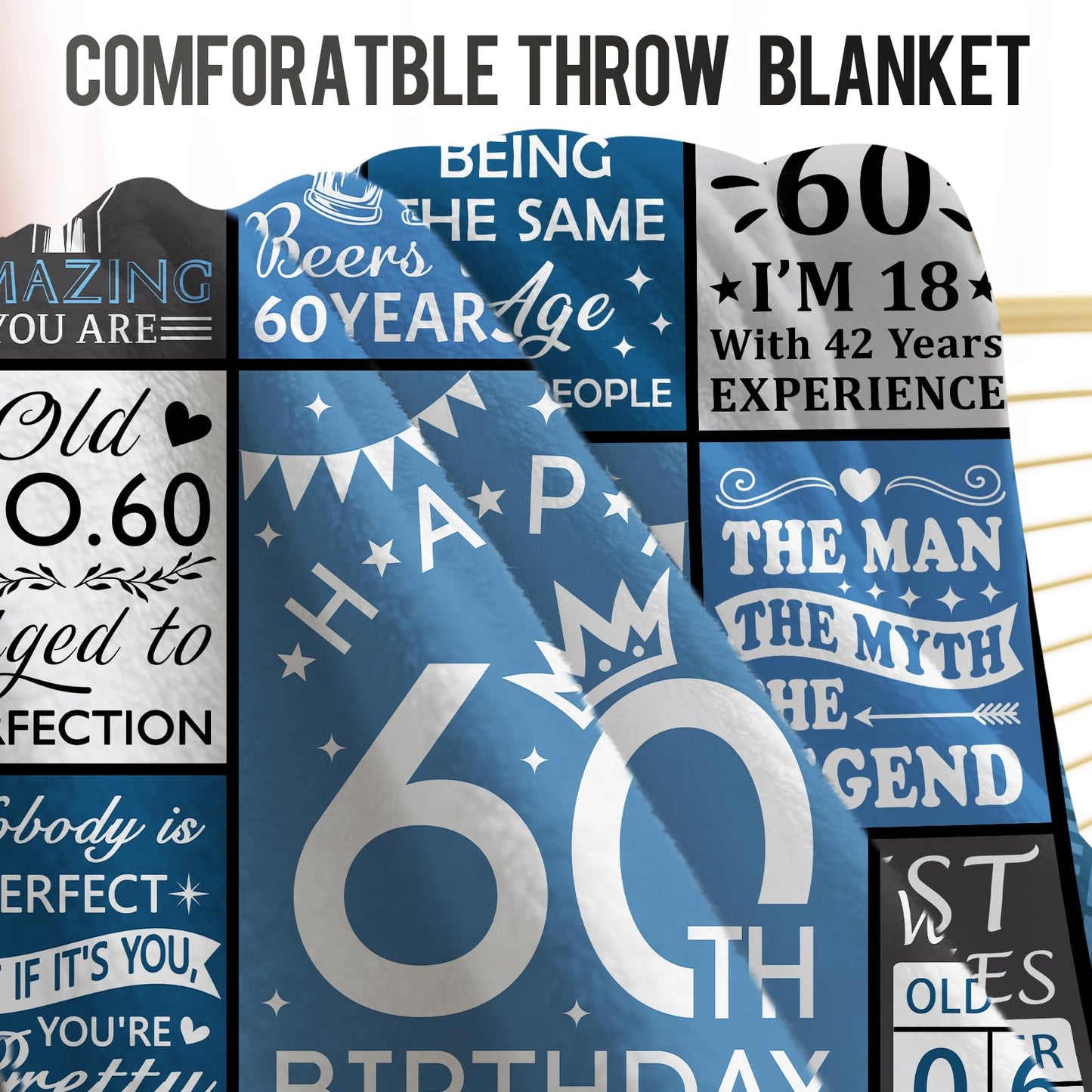 Levens 60 Gifts for Men, 60th Birthday Throw Blanket Gifts for Man 60"x50", 60 Year Old Men Birthday for Dad, Happy 60th Birthday Presents for 60 Year Old Decor Blanket