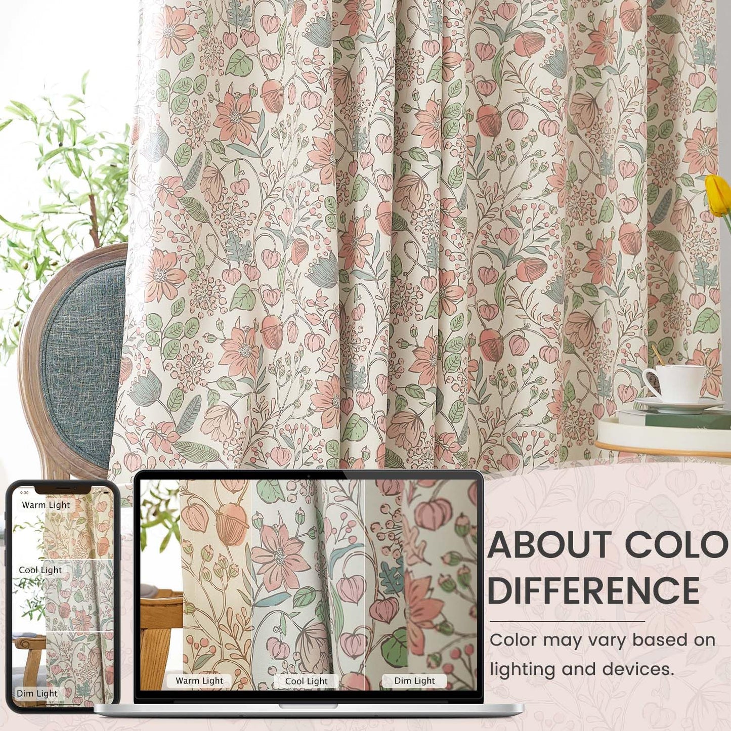 Vangao Pink Nursery Curtains for Girls Room Floral Blackout Curtains 84 Inch Length Farmhouse Drapes for Bedroom Room Darkening Flower Patterned Window Treatment for Kids Set of 2