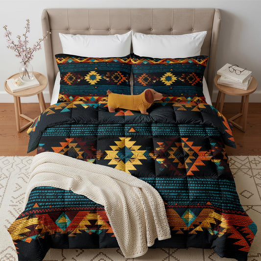 Aztec Comforter Set Queen Size 3 Pcs - All Season Duvet Insert & 2 Pillowcases, Navajo Tribal Bedding Set, Soft Lightweight Down Alternative Comforter, Geometric Bedroom Decor