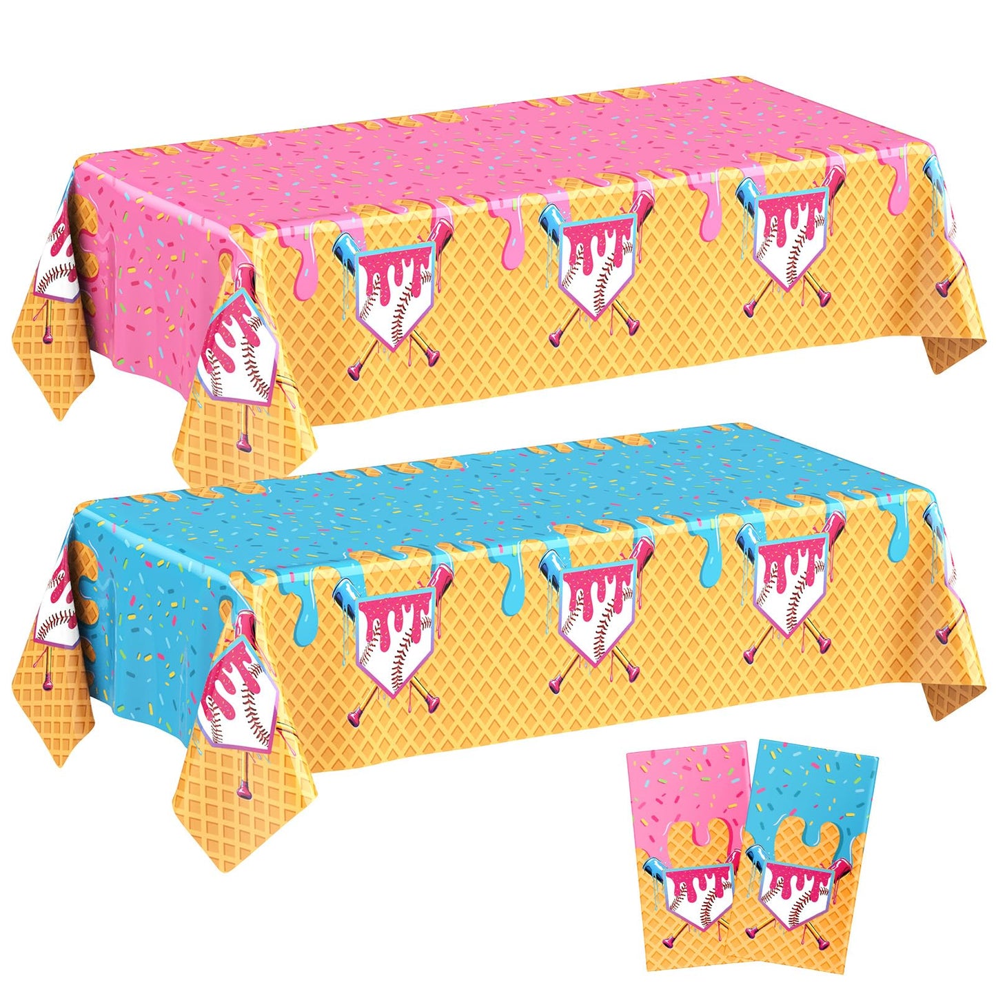 Gilprop 2 Pcs Baseball Ice Cream Drip Birthday Party Decorations Plastic Cute Birthday Tablecloth 108 x 54 Inches Disposable Rectangle Tablecover for Boys Girls Kids Baby Shower Party Supplies
