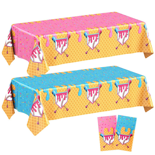 Gilprop 2 Pcs Baseball Ice Cream Drip Birthday Party Decorations Plastic Cute Birthday Tablecloth 108 x 54 Inches Disposable Rectangle Tablecover for Boys Girls Kids Baby Shower Party Supplies