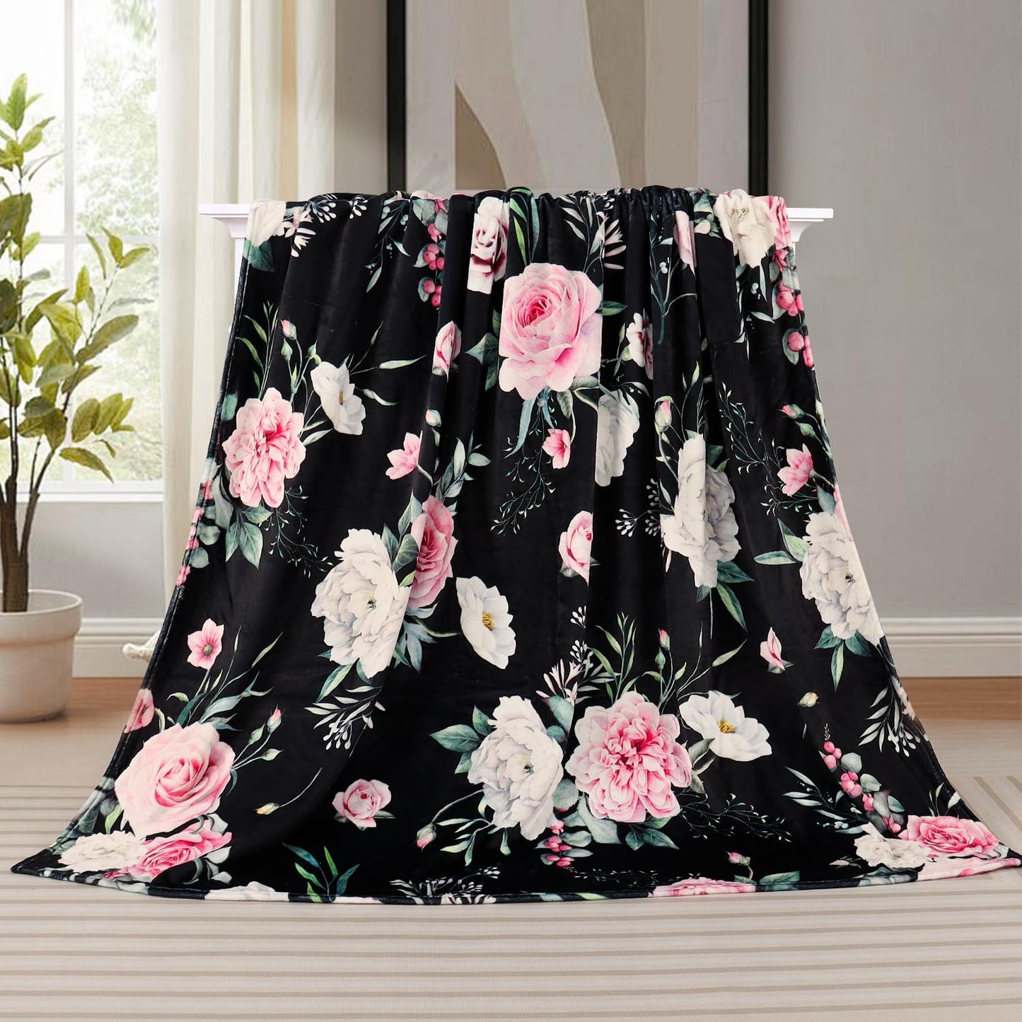 Galoker Floral Throw Blanket Botanical Flower Blanket Ultra Soft Flannel Fleece Throw Blankets Lightweight Cozy Fluffy Plush Blankets for Bed Couch Sofa 50"X60"