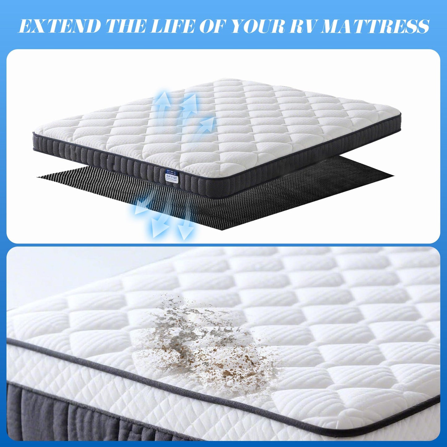 RV Mattress Underlay Breathable, 80 x 59 in Queen Size 3D Air Meshfiber Under Mattress Pad, RV Under Mattress Ventilation for Bed Camper Boat