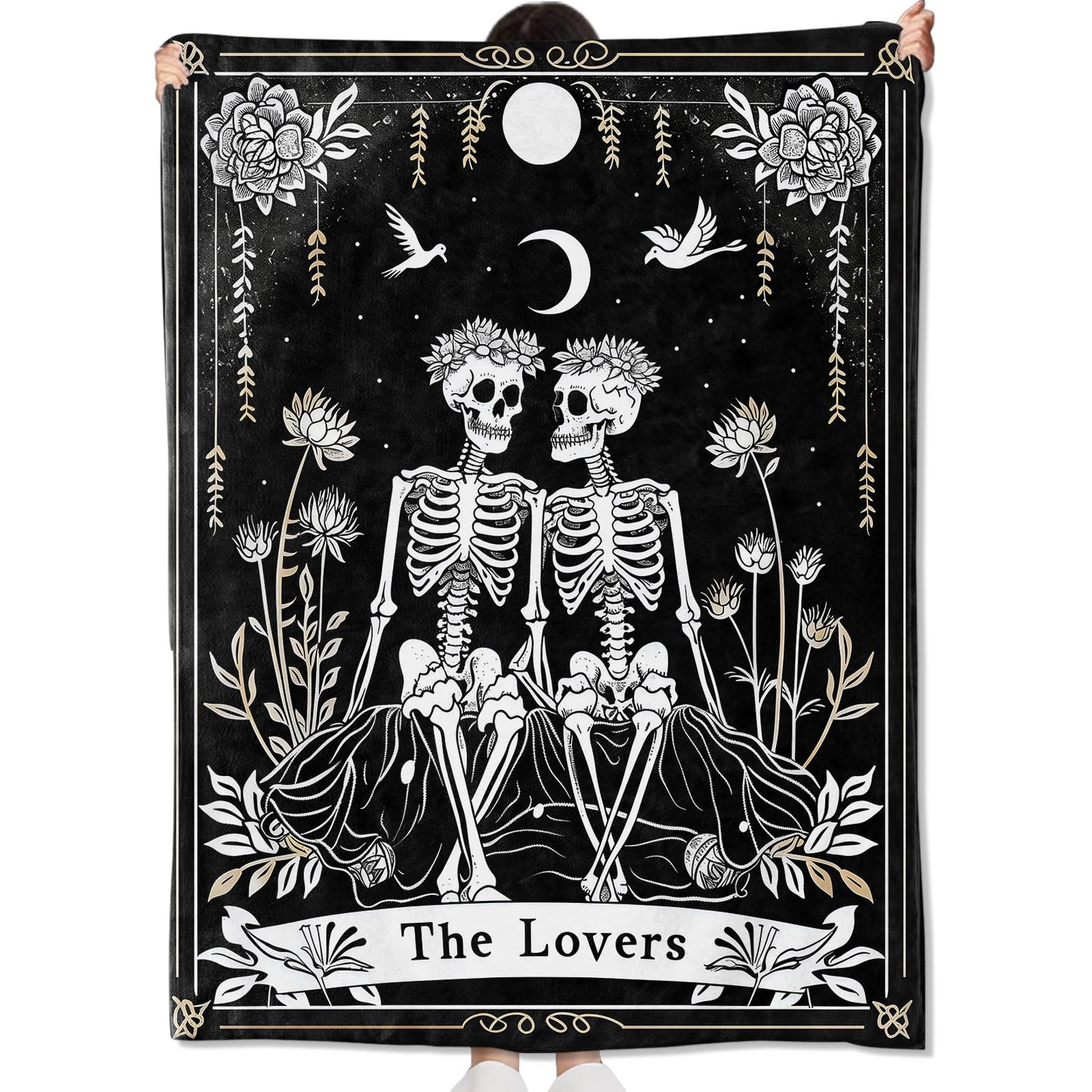 amepay The Lovers Skeleton Blanket Gifts for Kids Adult Women,Gothic Romantic Flannel Throw Blankets,Soft Comfy Lightweight for Room Couch Bed Sofa Bold Halloween Goth Decor,Horror Lovers 60x50in