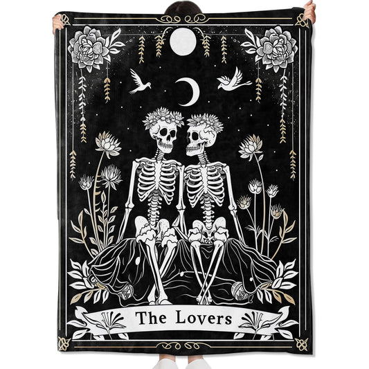 amepay The Lovers Skeleton Blanket Gifts for Kids Adult Women,Gothic Romantic Flannel Throw Blankets,Soft Comfy Lightweight for Room Couch Bed Sofa Bold Halloween Goth Decor,Horror Lovers 60x50in