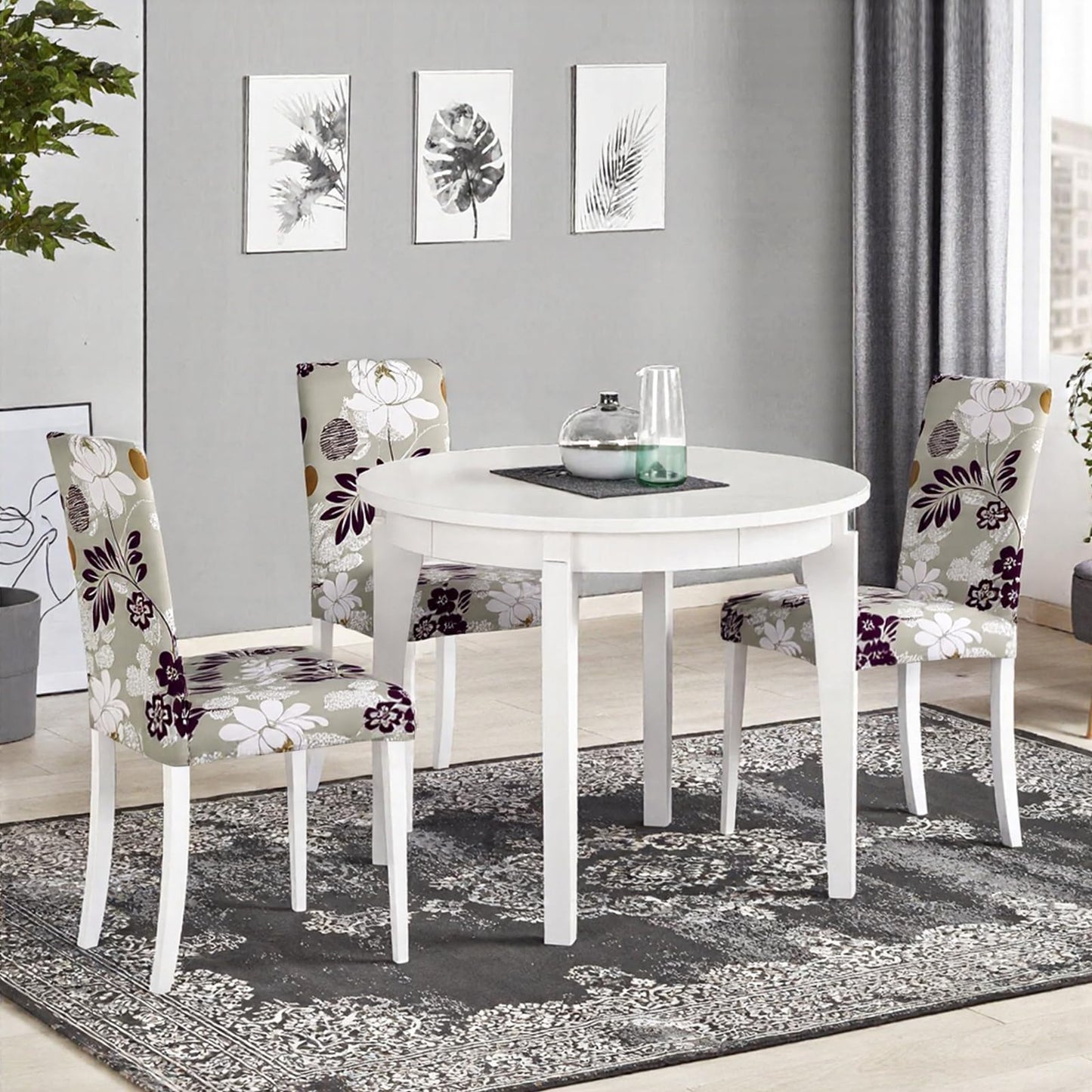 SearchI Dining Room Chair Covers Set of 4, Stretch Printed Floral Parsons Chair Slipcovers Removable Washable Kitchen Chair Protector Cover for Dining Room, Hotel, Ceremony (Flower Pattern8)