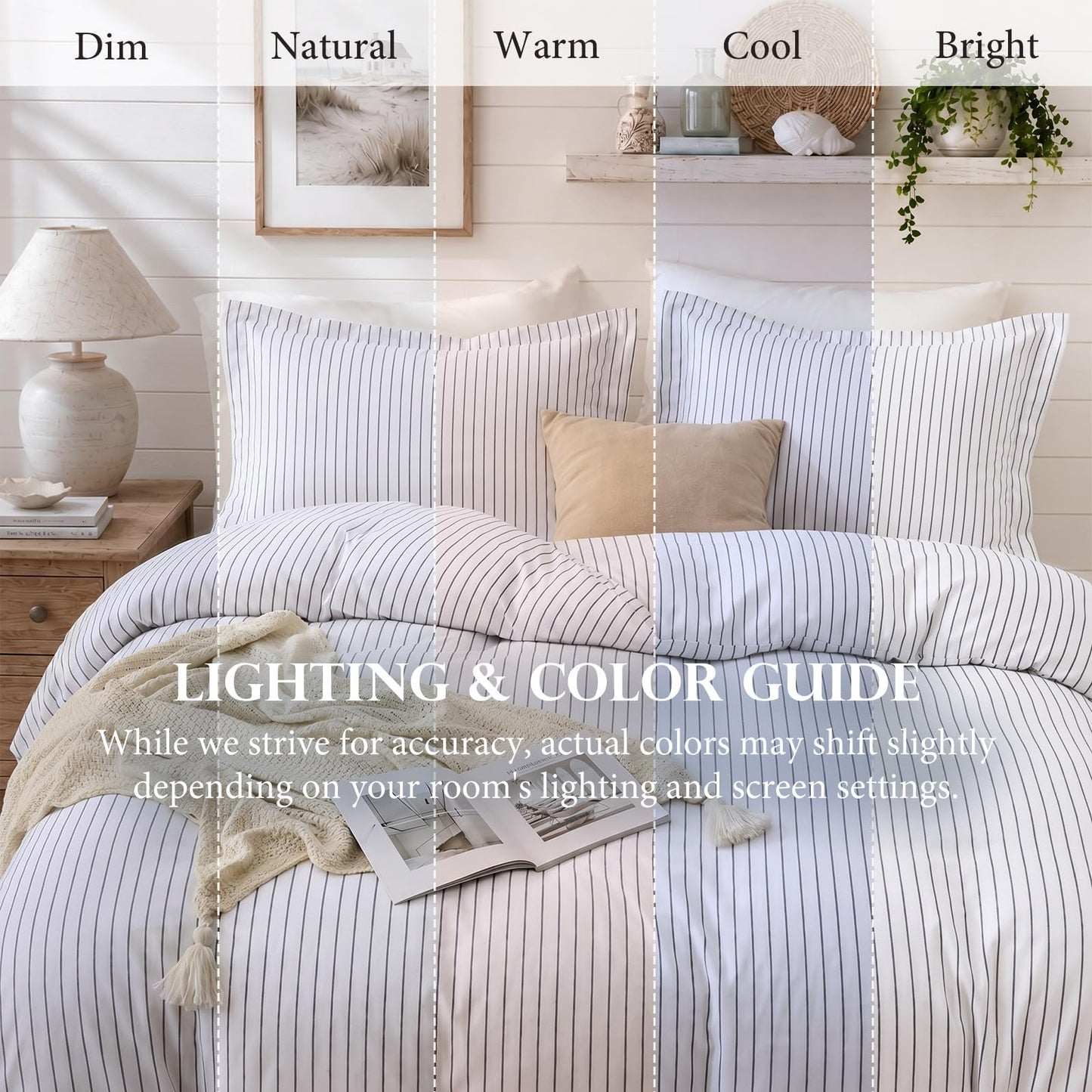 JOLLYVOGUE Striped Duvet Cover Queen, White Duvet Cover with Grey Stripes