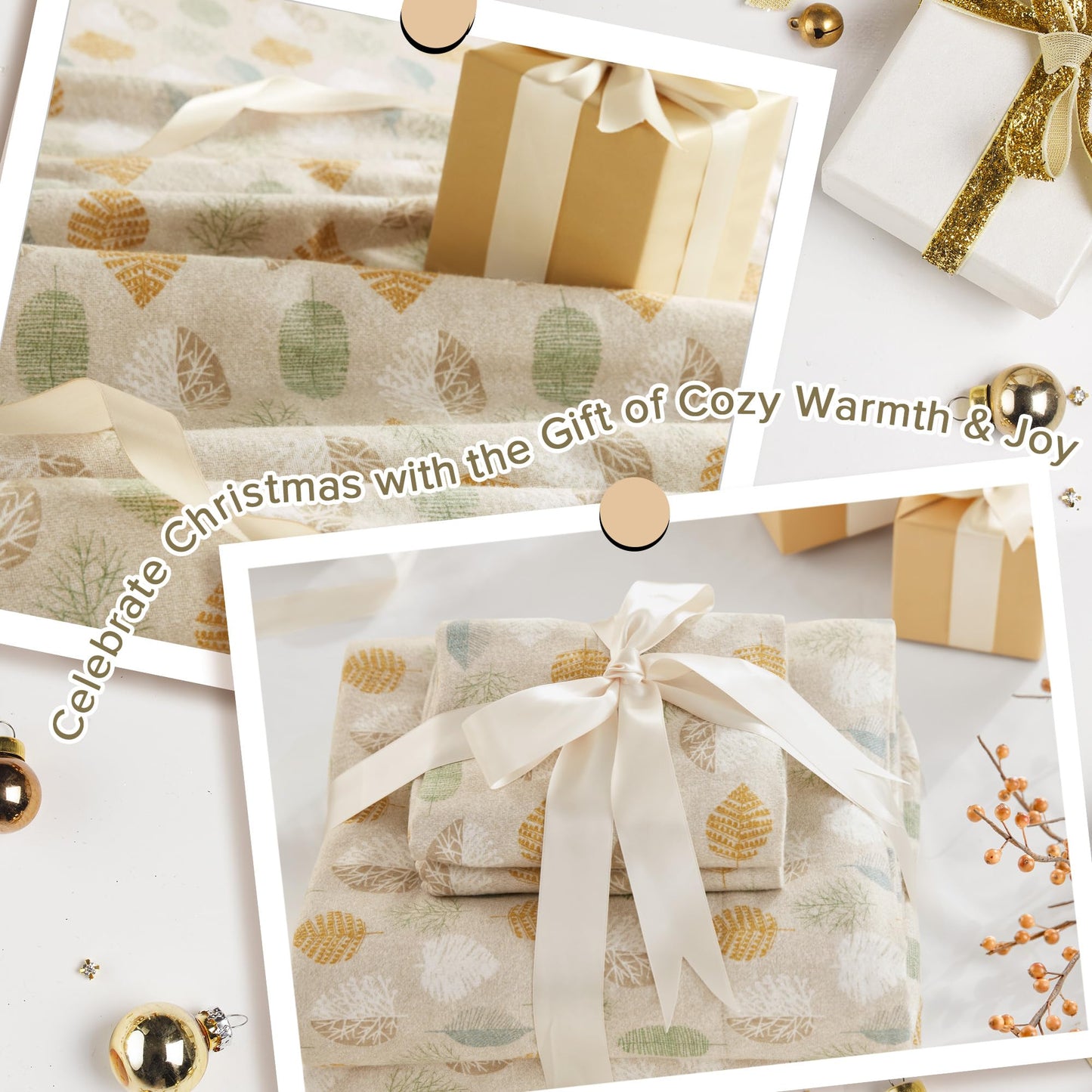 True North by Sleep Philosophy Cozy Flannel Warm 100% Cotton Sheet - Novelty Print Animals Stars Cute Ultra Soft Cold Weather Bedding Set, Twin XL, Multi Leaves 3 Piece