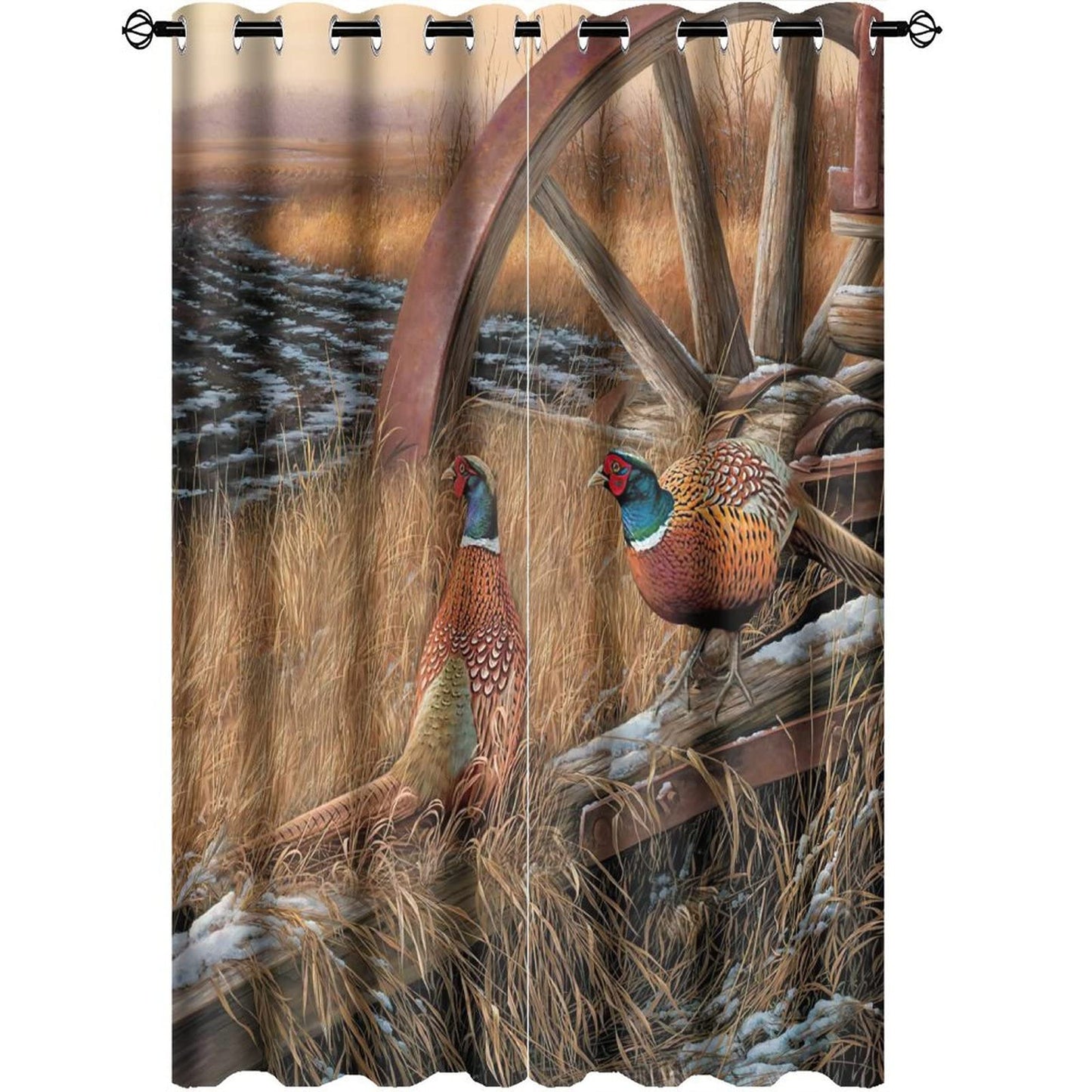 Kazynee Rustic Pheasants Ultra Soft Premier Blackout Curtains,Camouflage Wildlife Pheasants Retro Forest Country Farmhouse Thermal Insulated Bedroom Noise Reducing Grommet Top,2 Panels 63L x 21W