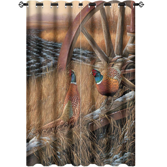 Kazynee Rustic Pheasants Ultra Soft Premier Blackout Curtains,Camouflage Wildlife Pheasants Retro Forest Country Farmhouse Thermal Insulated Bedroom Noise Reducing Grommet Top,2 Panels 63L x 21W