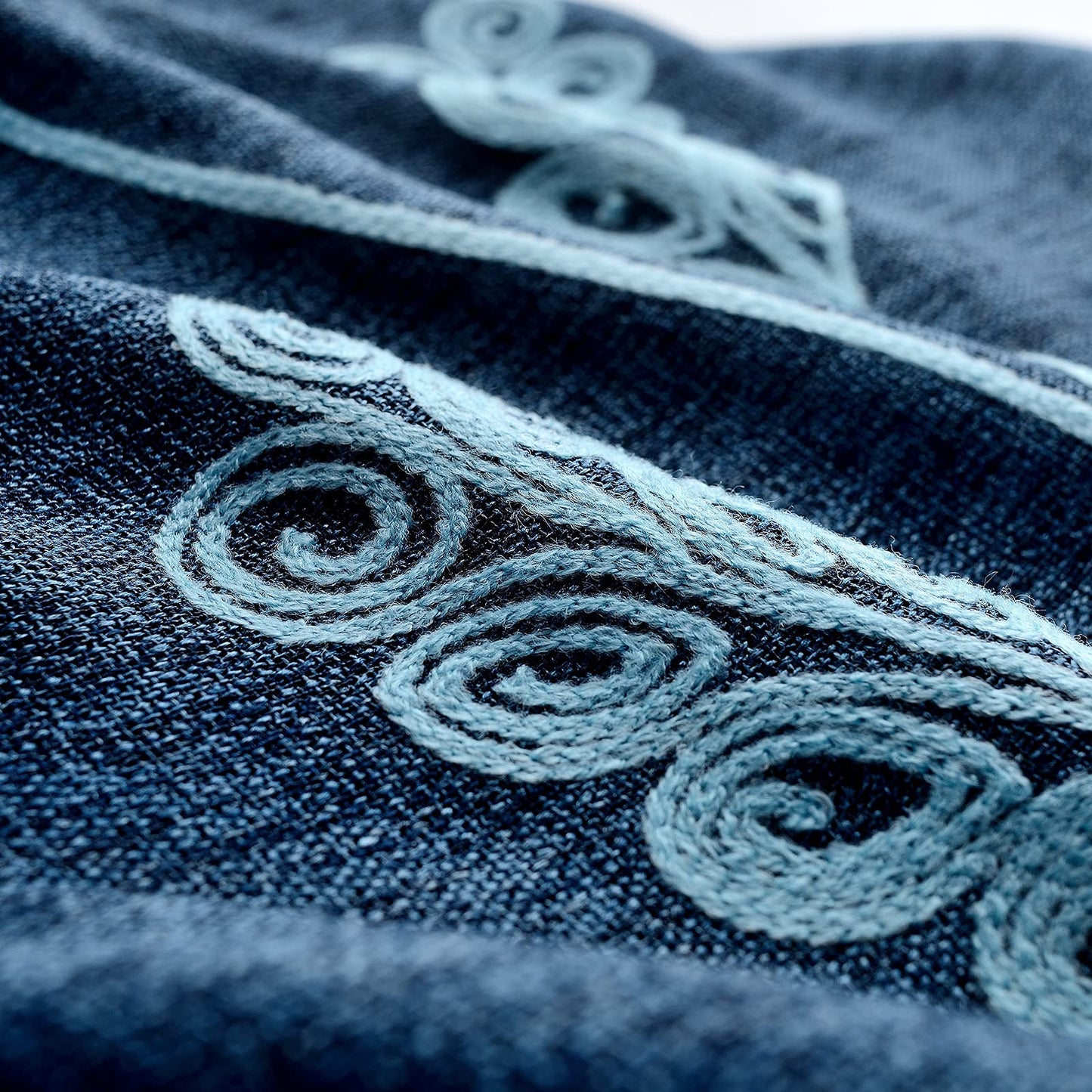 Melodieux Wheat Embroidery Linen Textured Curtain for Living Room Bedroom, Rustic Farmhouse Style Flax Drape Grommet, Blue Wheat/Navy, 52 by 84 Inch (1 Panel)