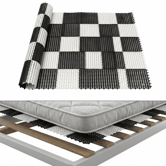 83" L x 59" Inch Plastic Ventilated Mattress Underlay Pad for RV Boat Camper Interlocking Modular Design, Breathable Mesh RV Under Mattress Ventilation Air-Flow (Black+White)