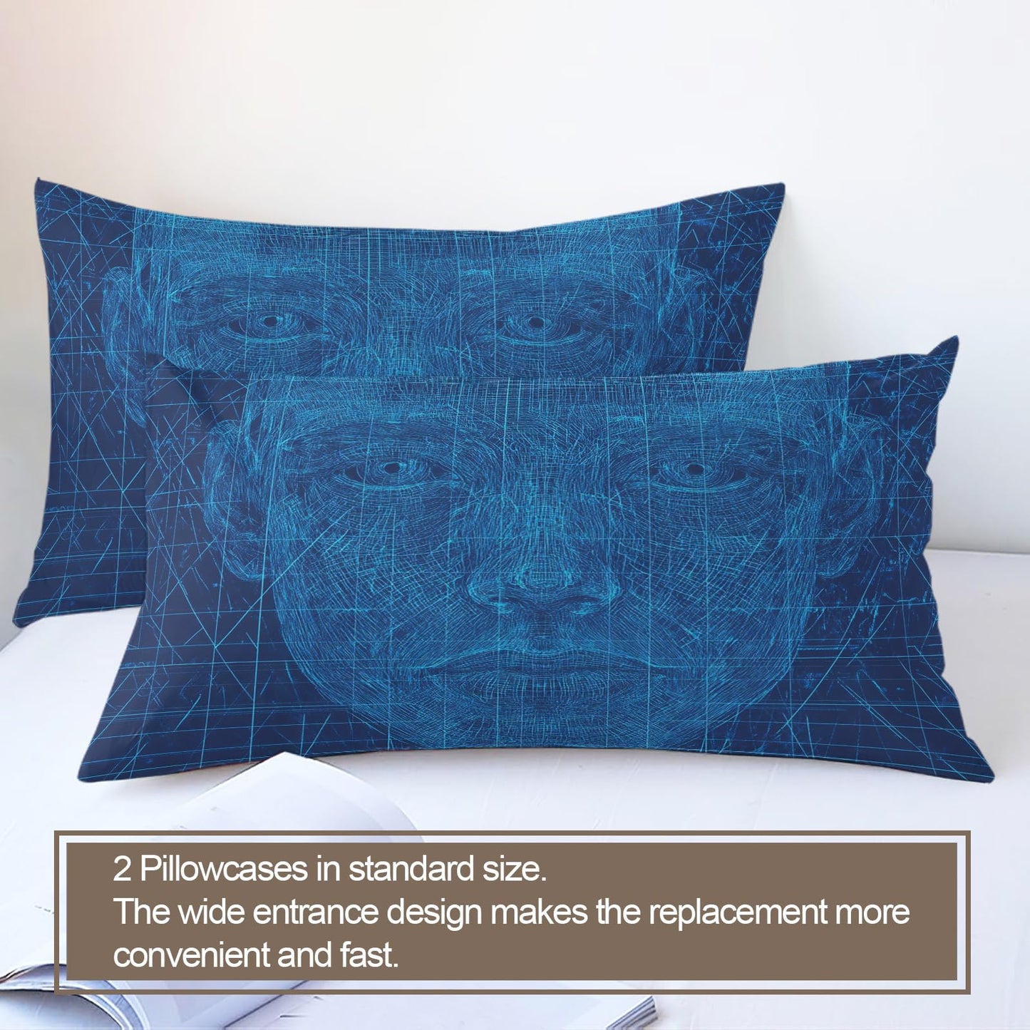 PAISUOQ Blue Bedding Sets, Abstract Woman Duvet Cover Queen, Geometric Woman Comforter Cover with Zipper Ties, 3 Pieces with 2 Pillowcases, Home Decor & Gifts