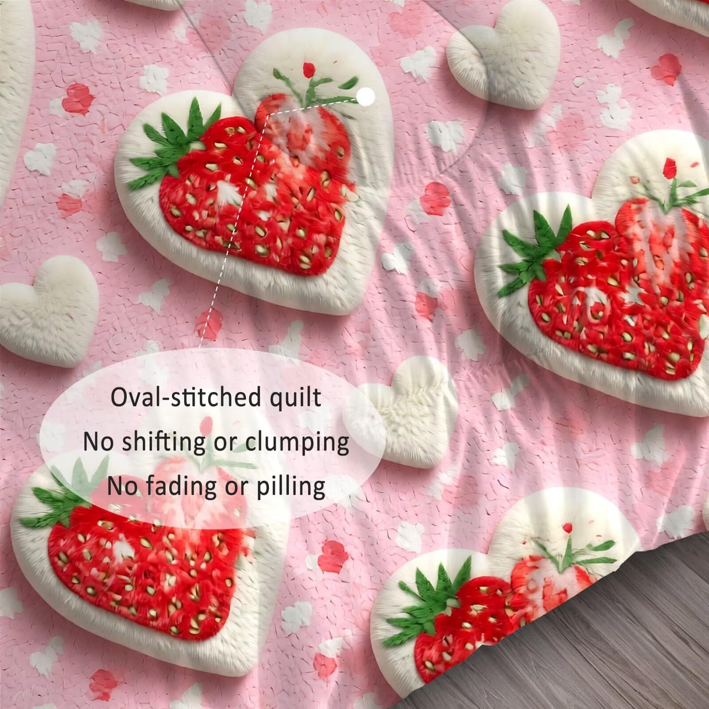 DJNEAR Strawberry Heart Comforter Set Twin Size Pink Heart Bedding Sets for Girls Kids Teens Adults Women Bedroom 3D Plush Cute Quilt Room Decor 1 Comforter 1 Pillowcase